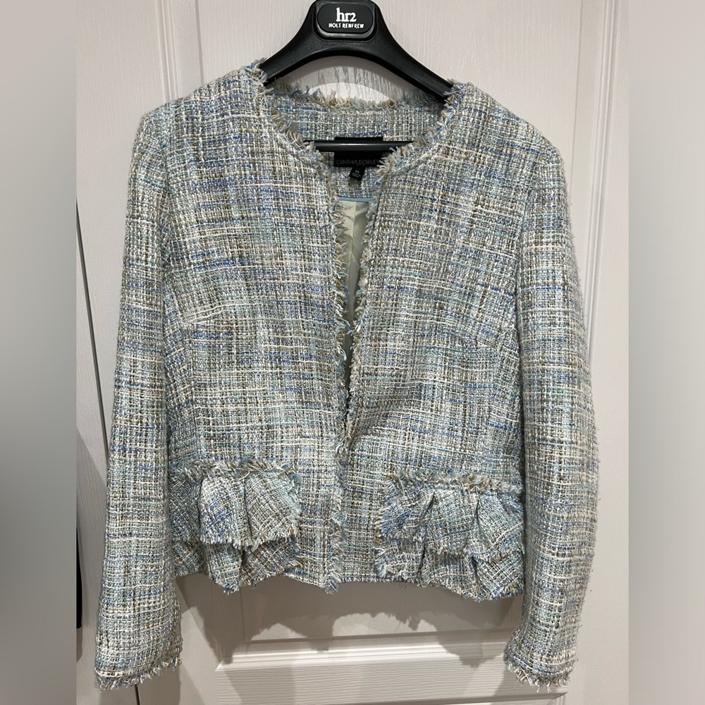 Cynthia Rowley Blue and Cream Tweed Blazer XL